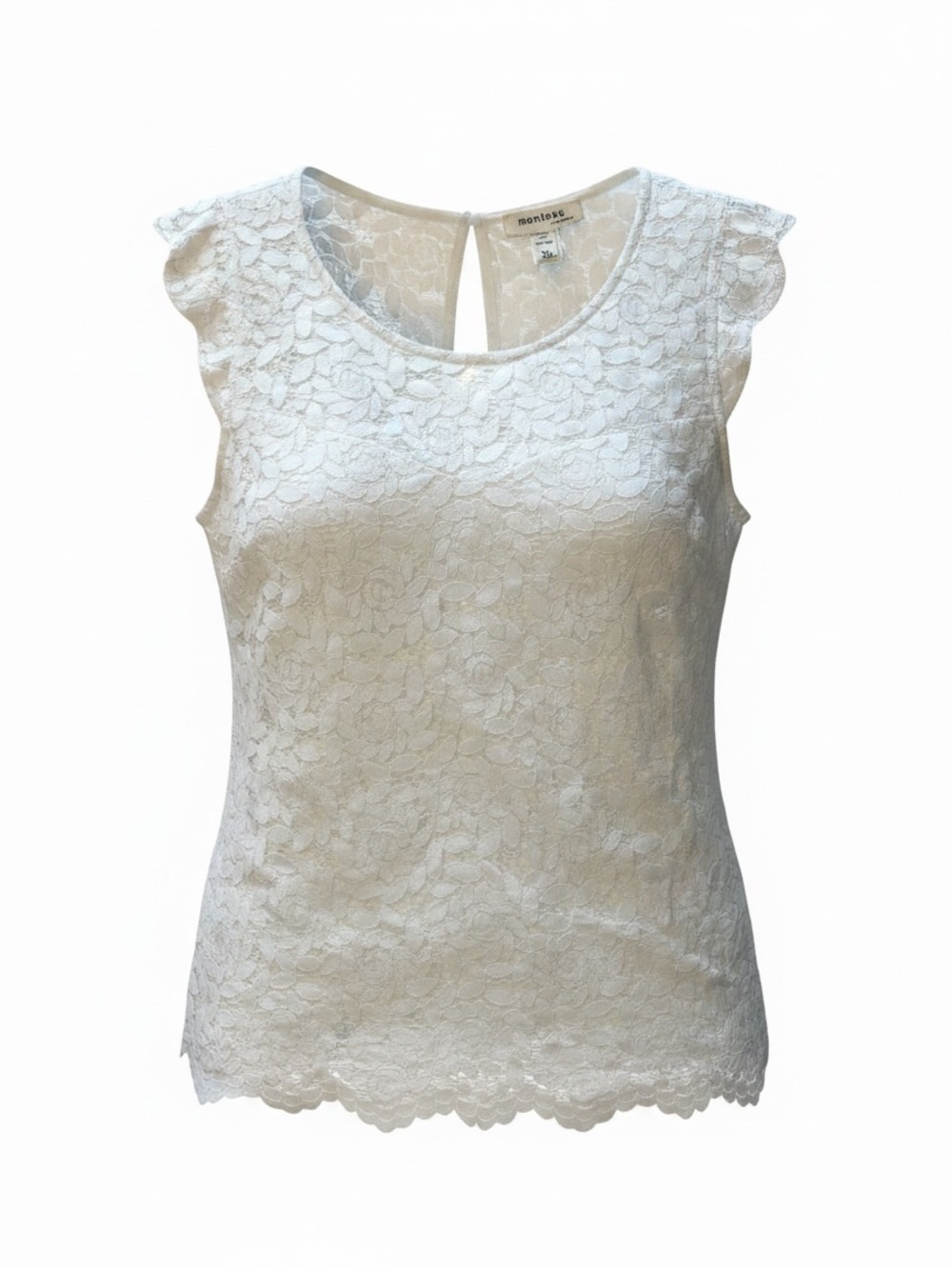 Ivory Floral Lace Cap-Sleeve Camisole Layer or Tank w/Keyhole Detailing on Back
